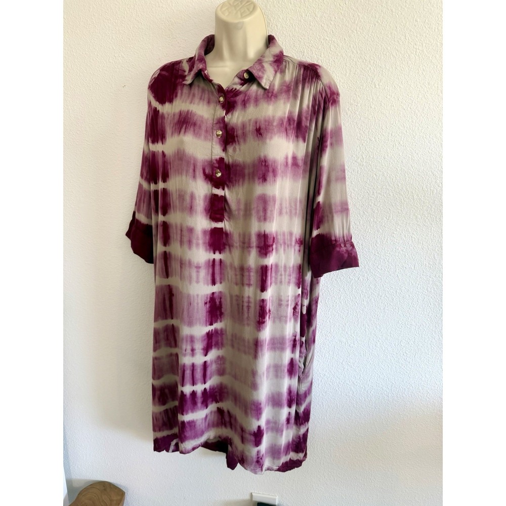 The Odells Dress Sz S Purple Tie Dye Midi Shirtdress Button‎ Up Collared Relaxed - Picture 2 of 8
